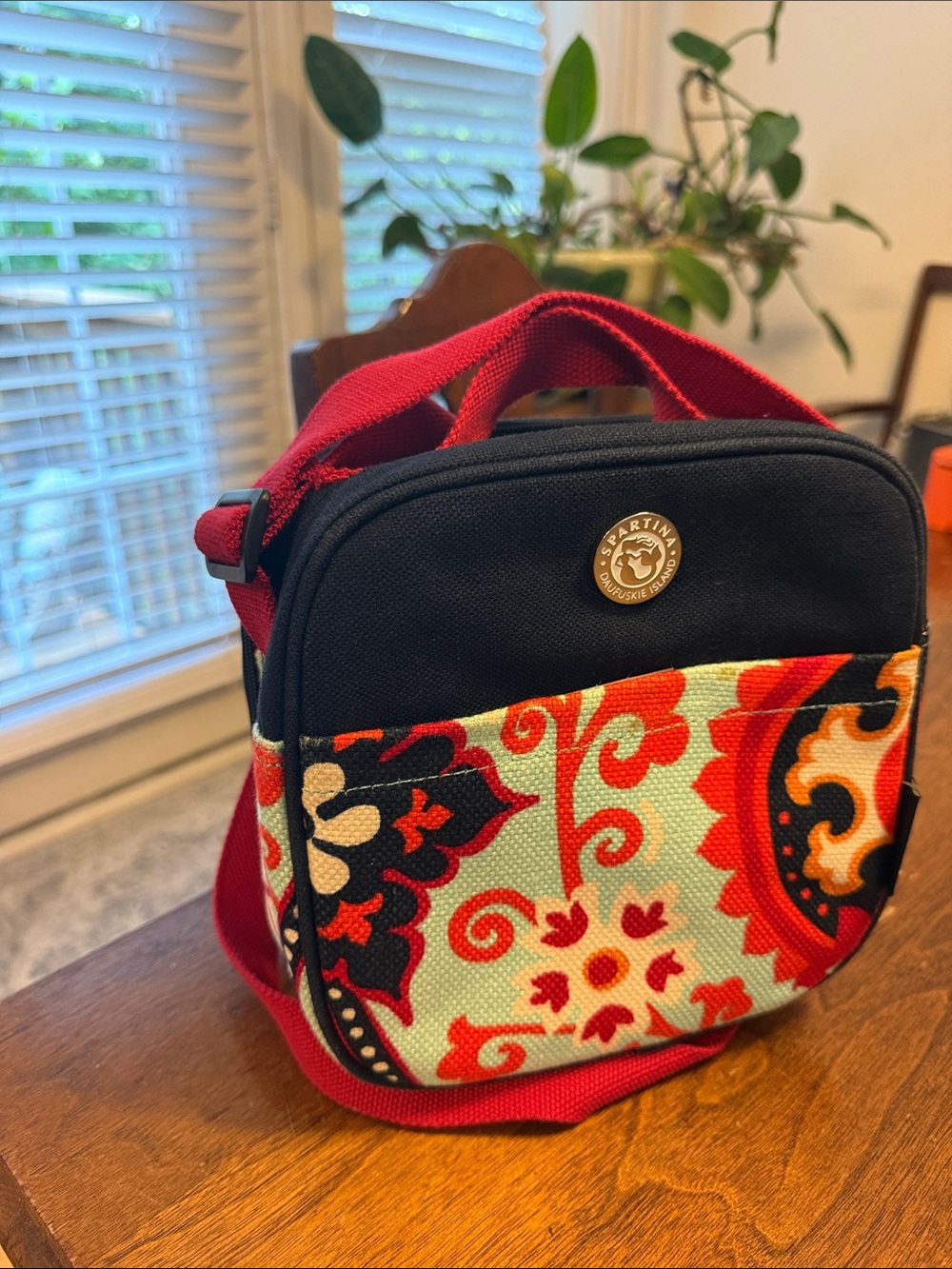 Spartina Navy, Red and Aqua Floral Lunch Bag